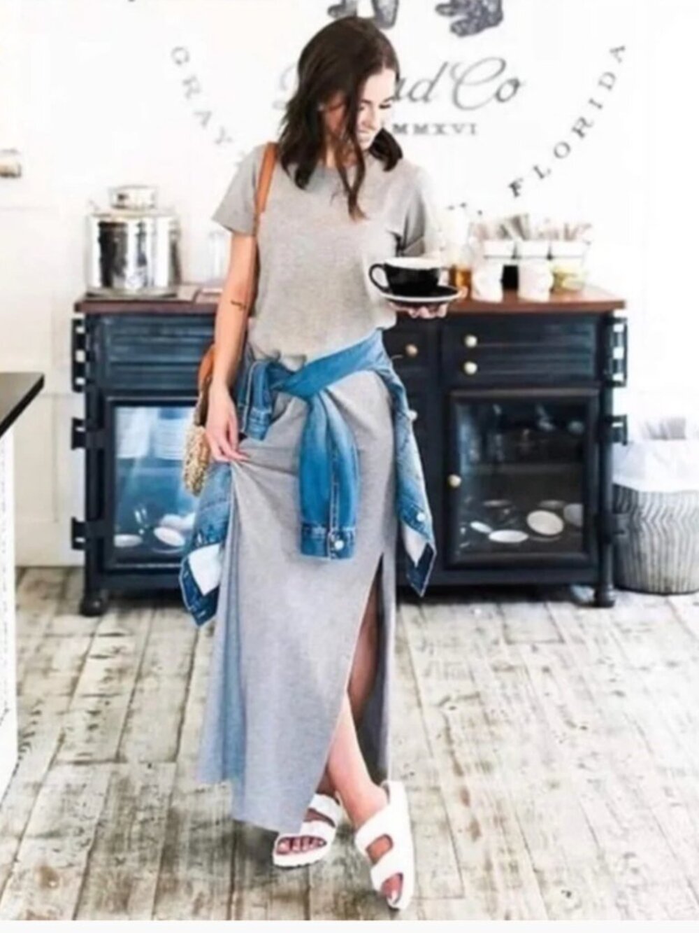 Able Susano Grey Short-Sleeve T-shirt Maxi Dress, Medium